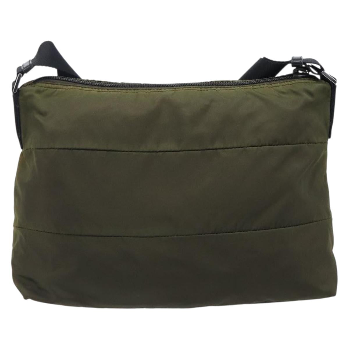 PRADA Shoulder Bag Nylon Khaki Silver Auth 201291A