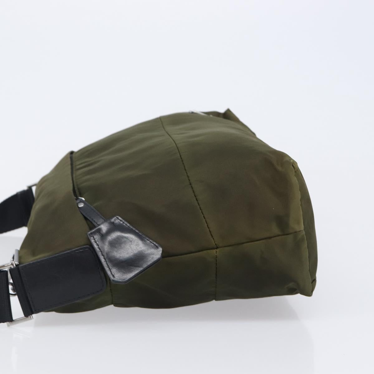 PRADA Shoulder Bag Nylon Khaki Silver Auth 201291A