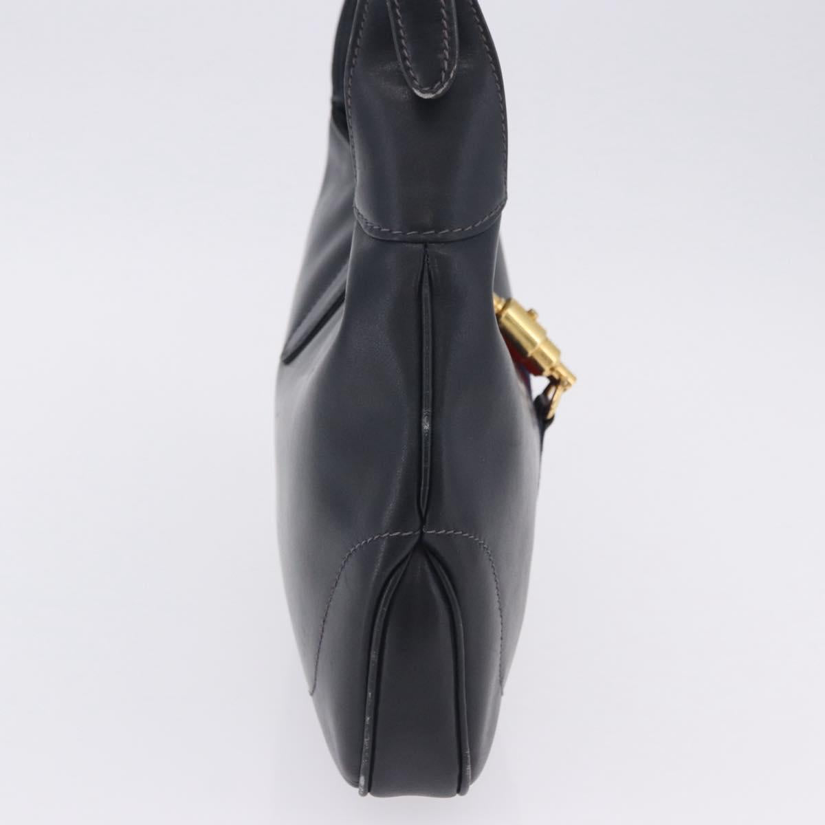 GUCCI Jackie Hand Bag Leather Navy Gold Tone Auth 201295V
