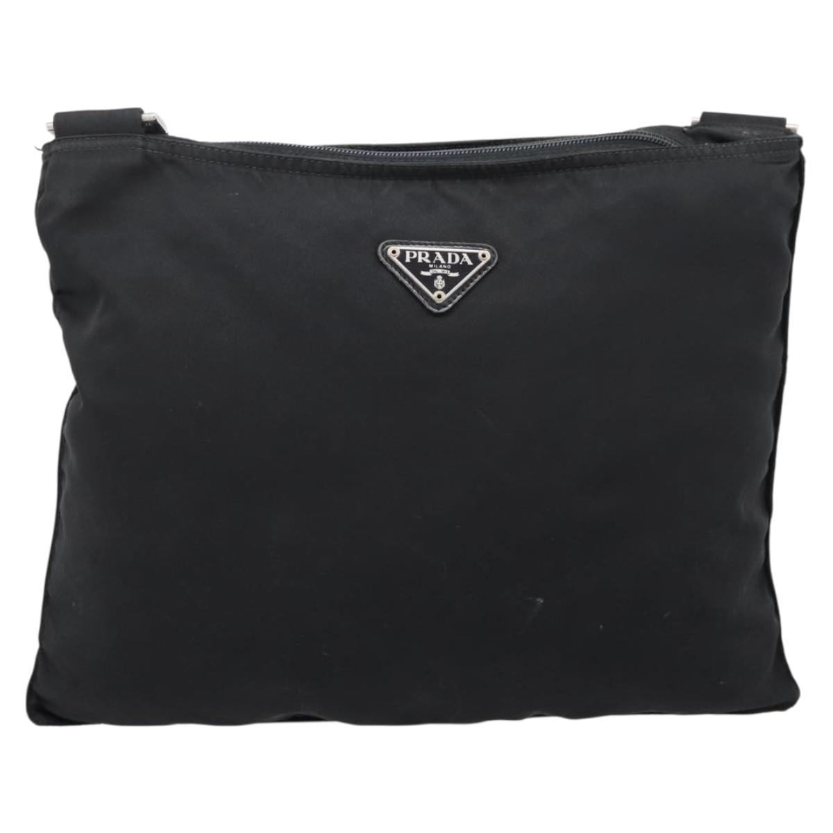PRADA Shoulder Bag Nylon Black Silver Auth 201298