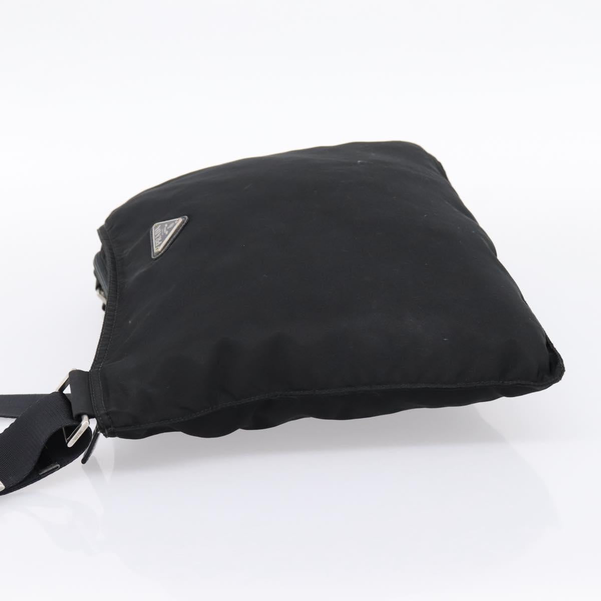 PRADA Shoulder Bag Nylon Black Silver Auth 201298