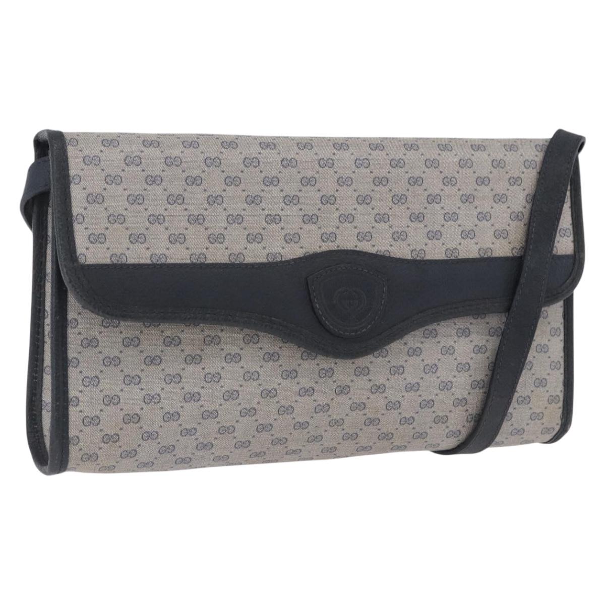 GUCCI Micro GG Shoulder Bag PVC Leather Navy Gold Tone 004 098 0670 Auth 201300