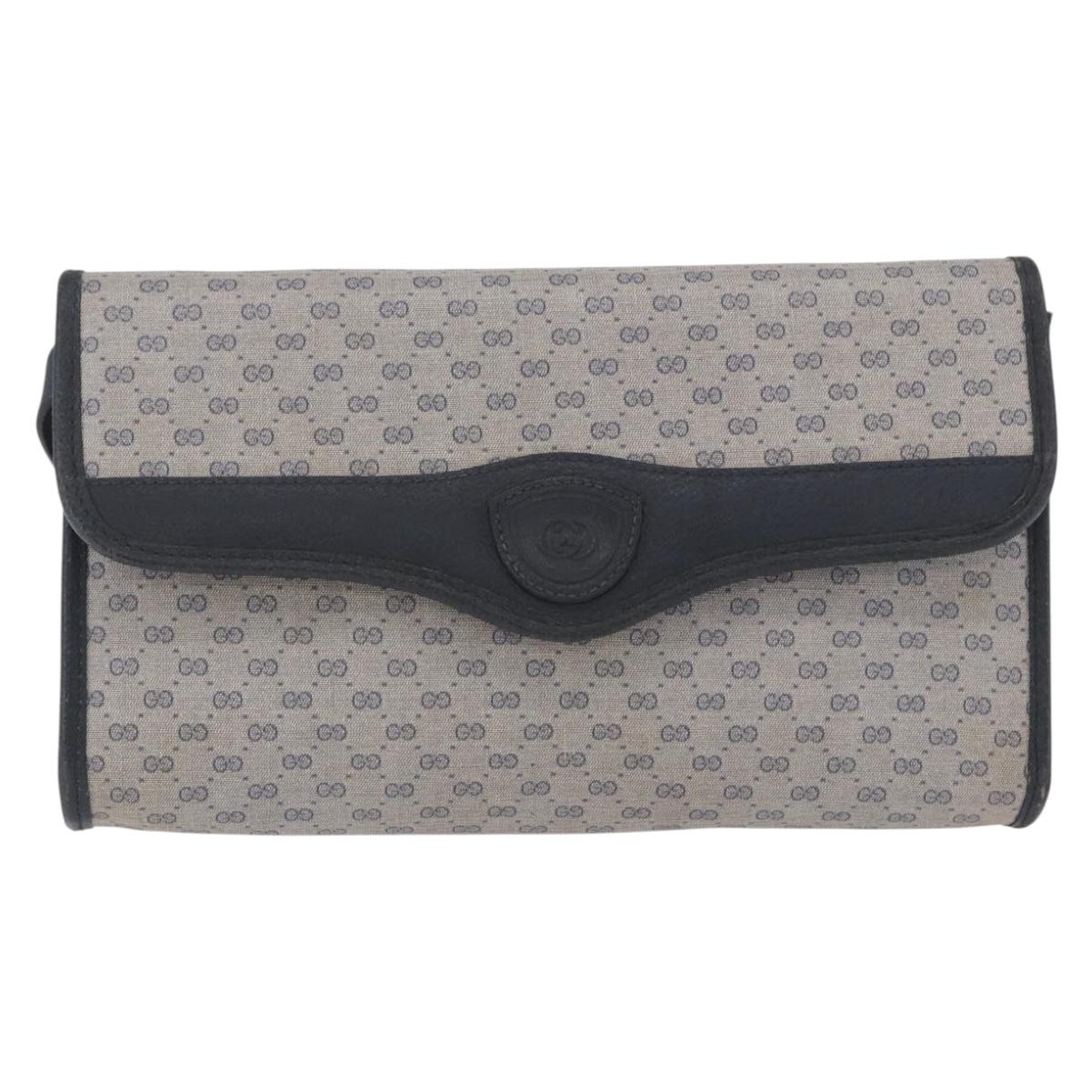 GUCCI Micro GG Shoulder Bag PVC Leather Navy Gold Tone 004 098 0670 Auth 201300