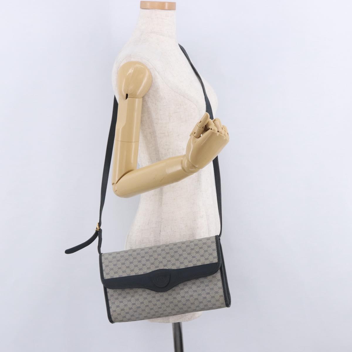 GUCCI Micro GG Shoulder Bag PVC Leather Navy Gold Tone 004 098 0670 Auth 201300