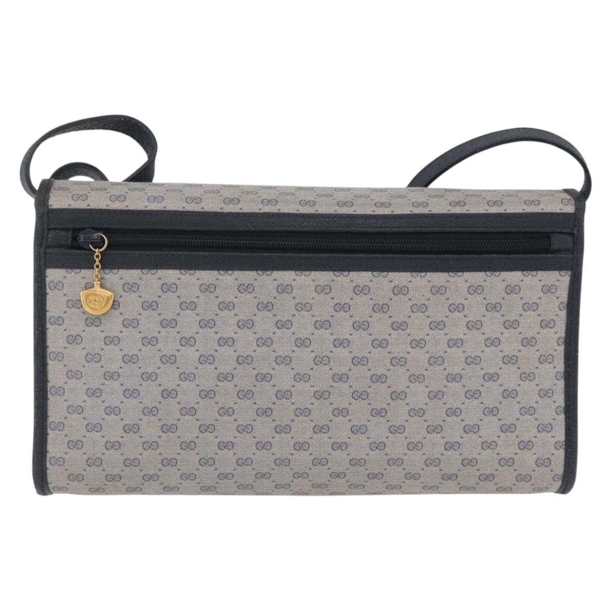 GUCCI Micro GG Shoulder Bag PVC Leather Navy Gold Tone 004 098 0670 Auth 201300