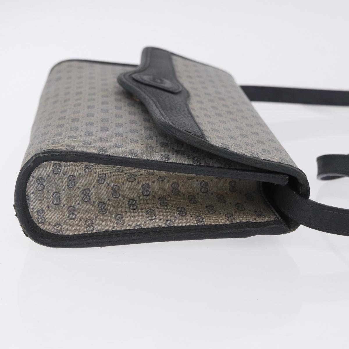 GUCCI Micro GG Shoulder Bag PVC Leather Navy Gold Tone 004 098 0670 Auth 201300
