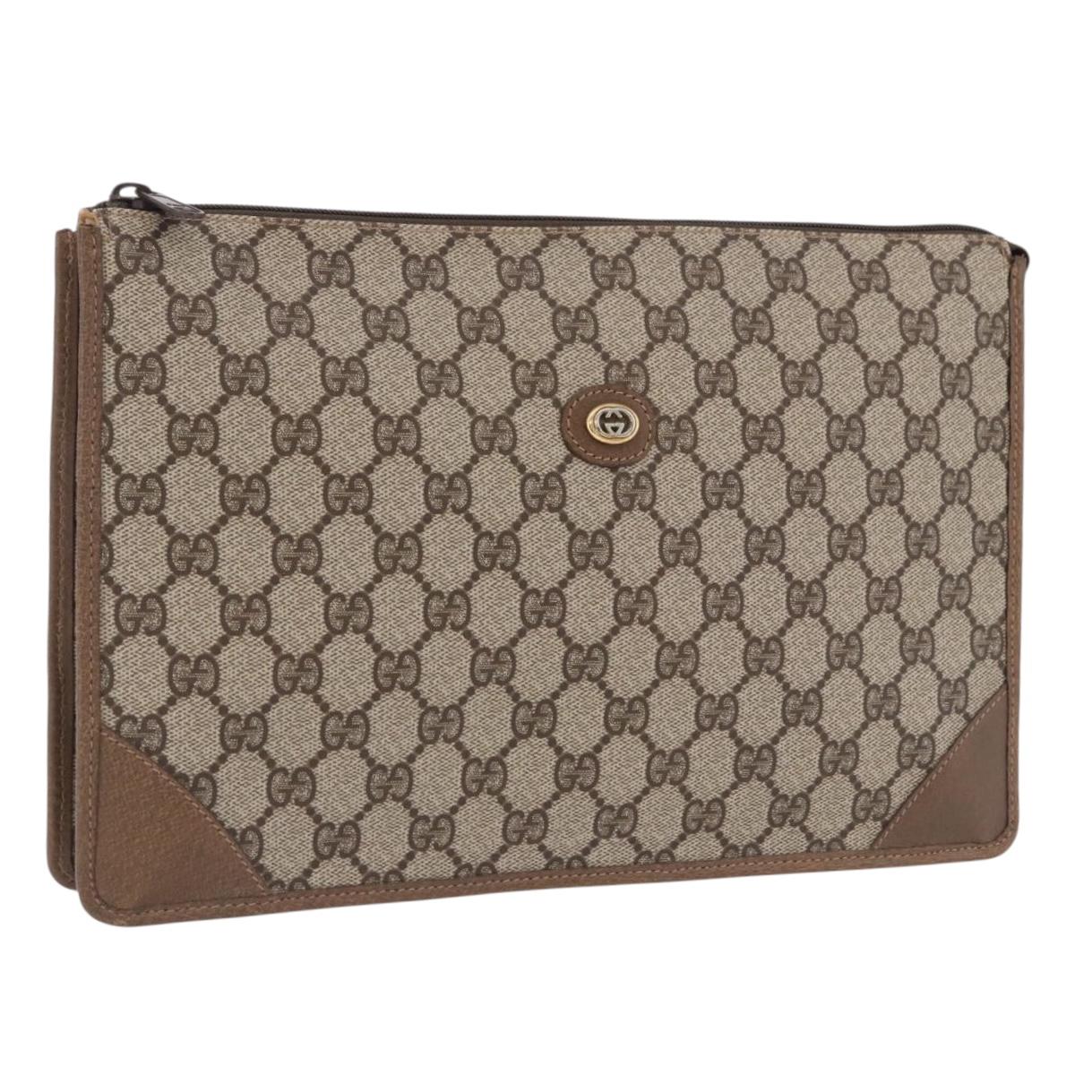 GUCCI GG Supreme Clutch Bag PVC Beige Gold Tone 89 01 029 Auth 201303