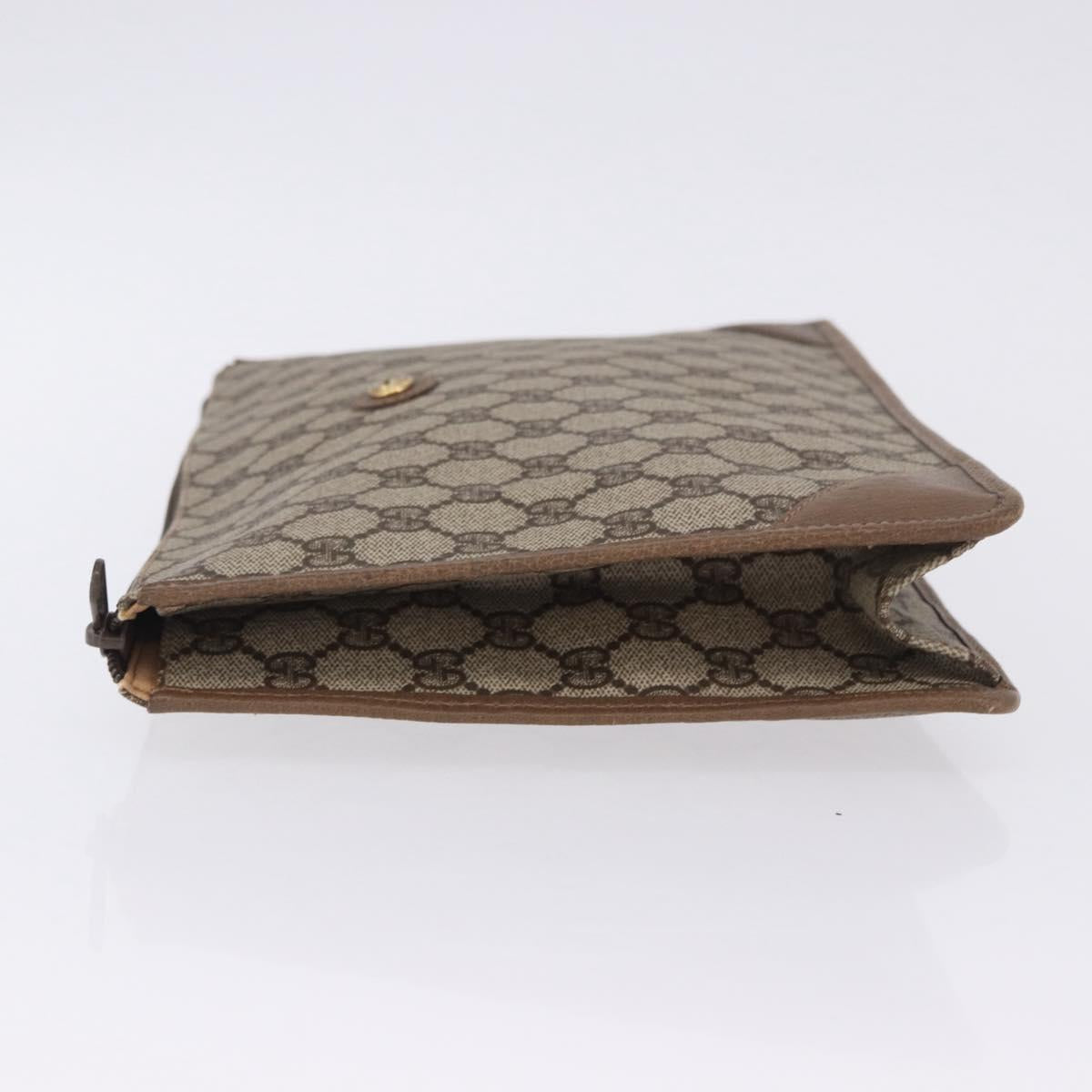 GUCCI GG Supreme Clutch Bag PVC Beige Gold Tone 89 01 029 Auth 201303