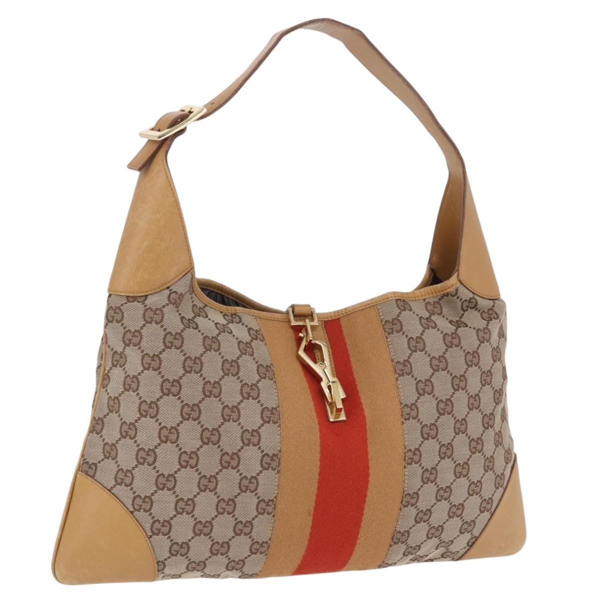 GUCCI GG Canvas Jackie Sherry Line Hand Bag Beige Gold Tone 001 4075 Auth 201304
