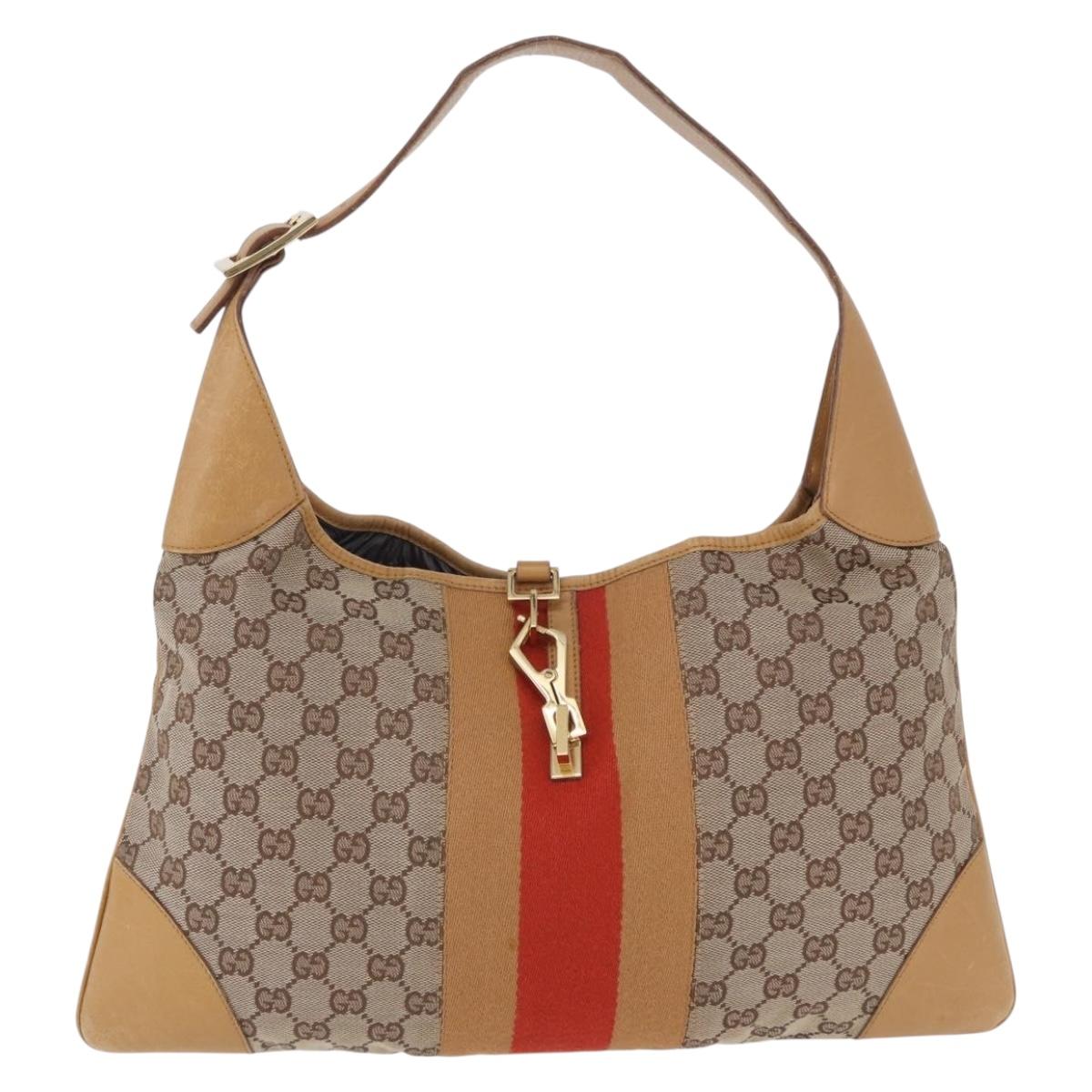 GUCCI GG Canvas Jackie Sherry Line Hand Bag Beige Gold Tone 001 4075 Auth 201304