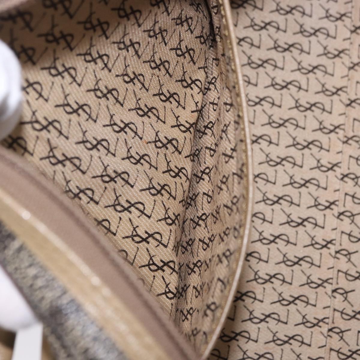 SAINT LAURENT Hand Bag PVC Leather Black Beige Auth 201308