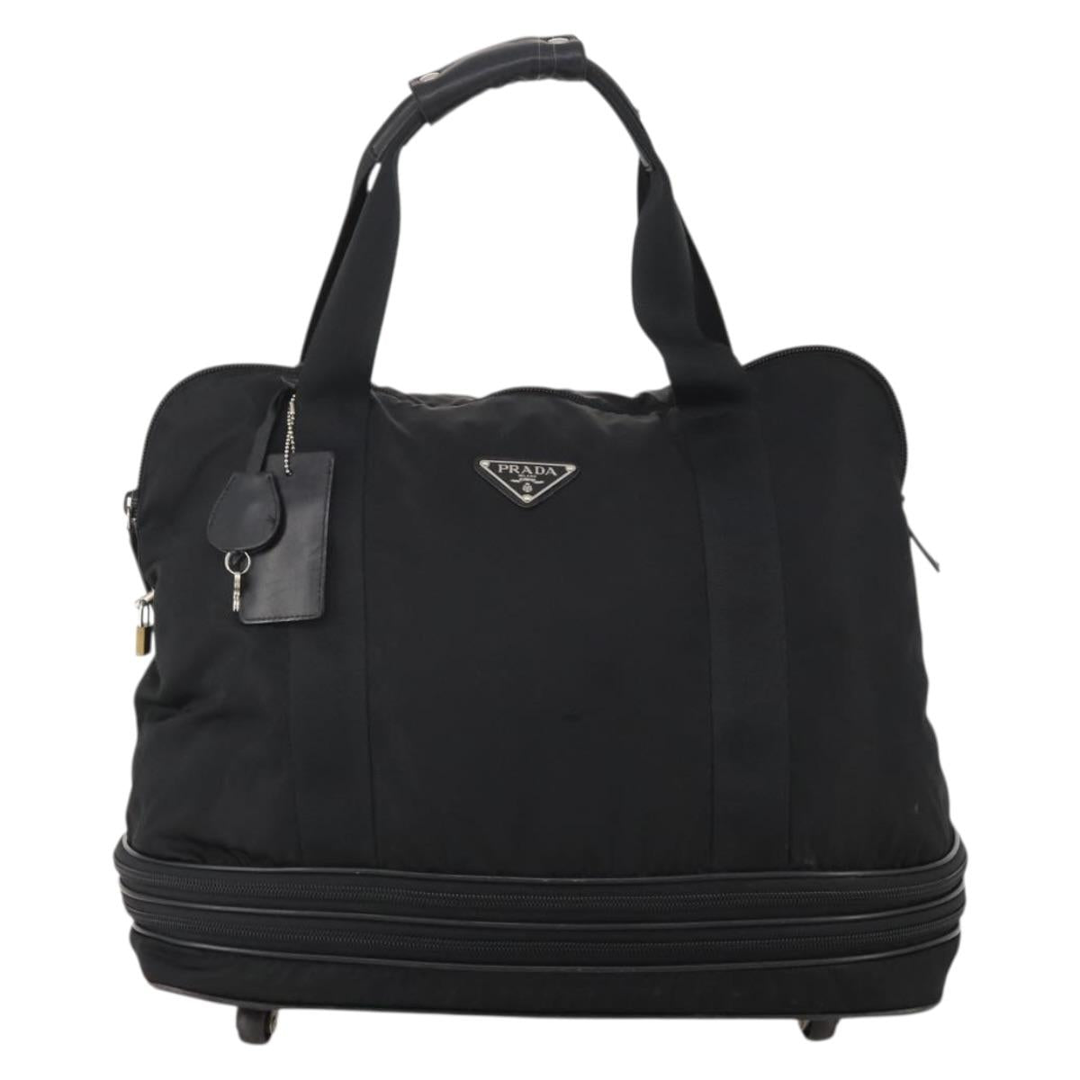 PRADA Boston Bag Nylon Black Silver Auth 201310