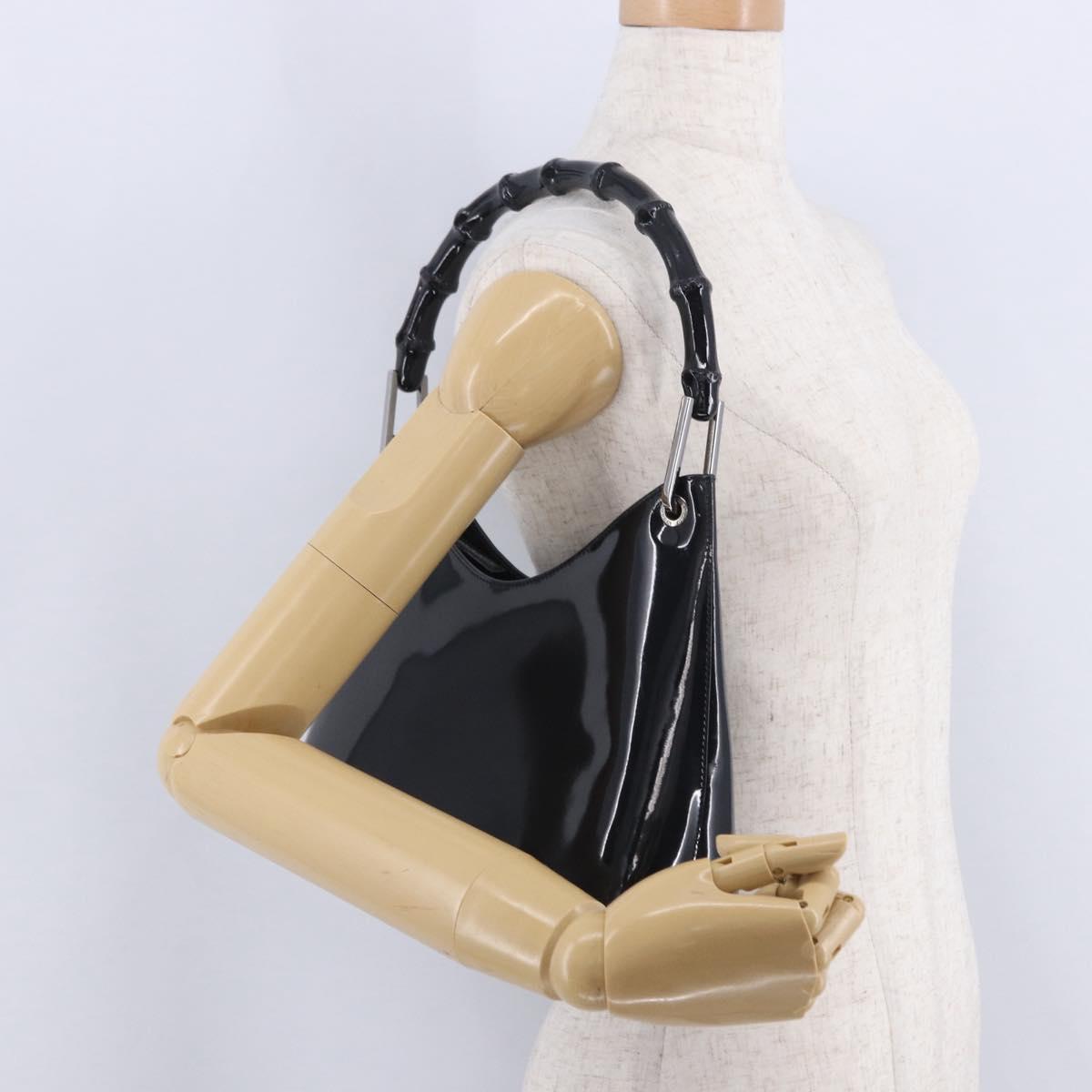 GUCCI Bamboo Hand Bag patent Black Silver 001 1998 Auth 201313
