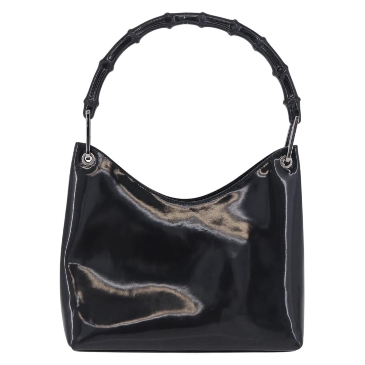GUCCI Bamboo Hand Bag patent Black Silver 001 1998 Auth 201313