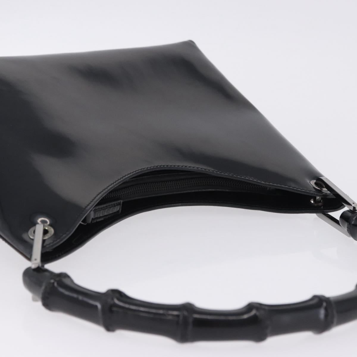 GUCCI Bamboo Hand Bag patent Black Silver 001 1998 Auth 201313