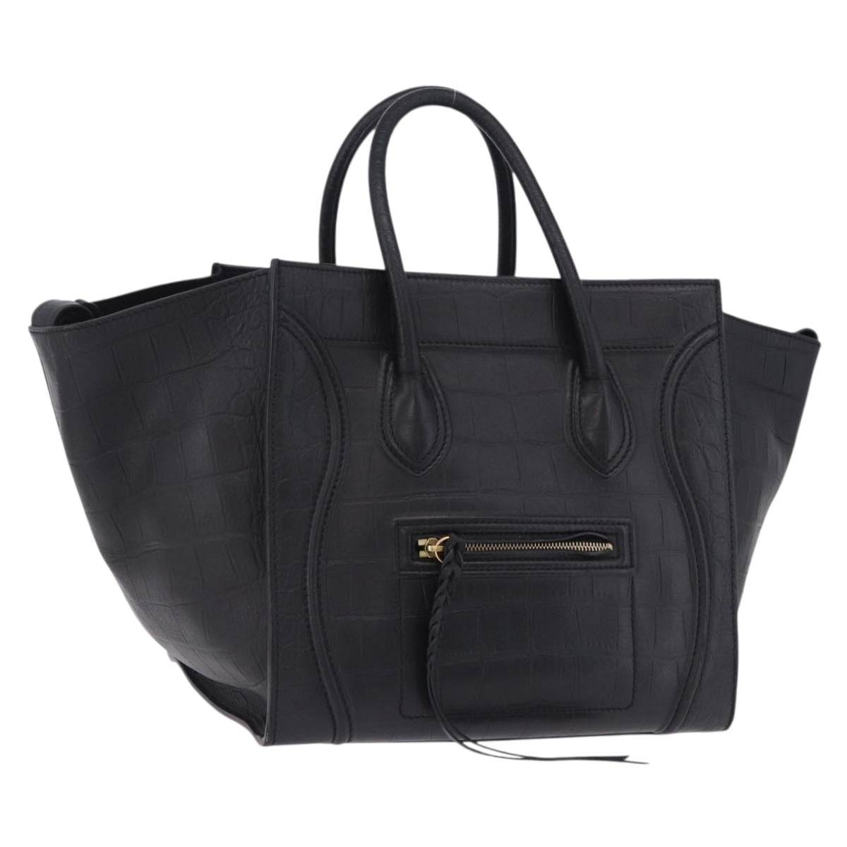 CELINE Luggage Phantom Shopper Hand Bag Leather Black Gold Tone Auth 201314V