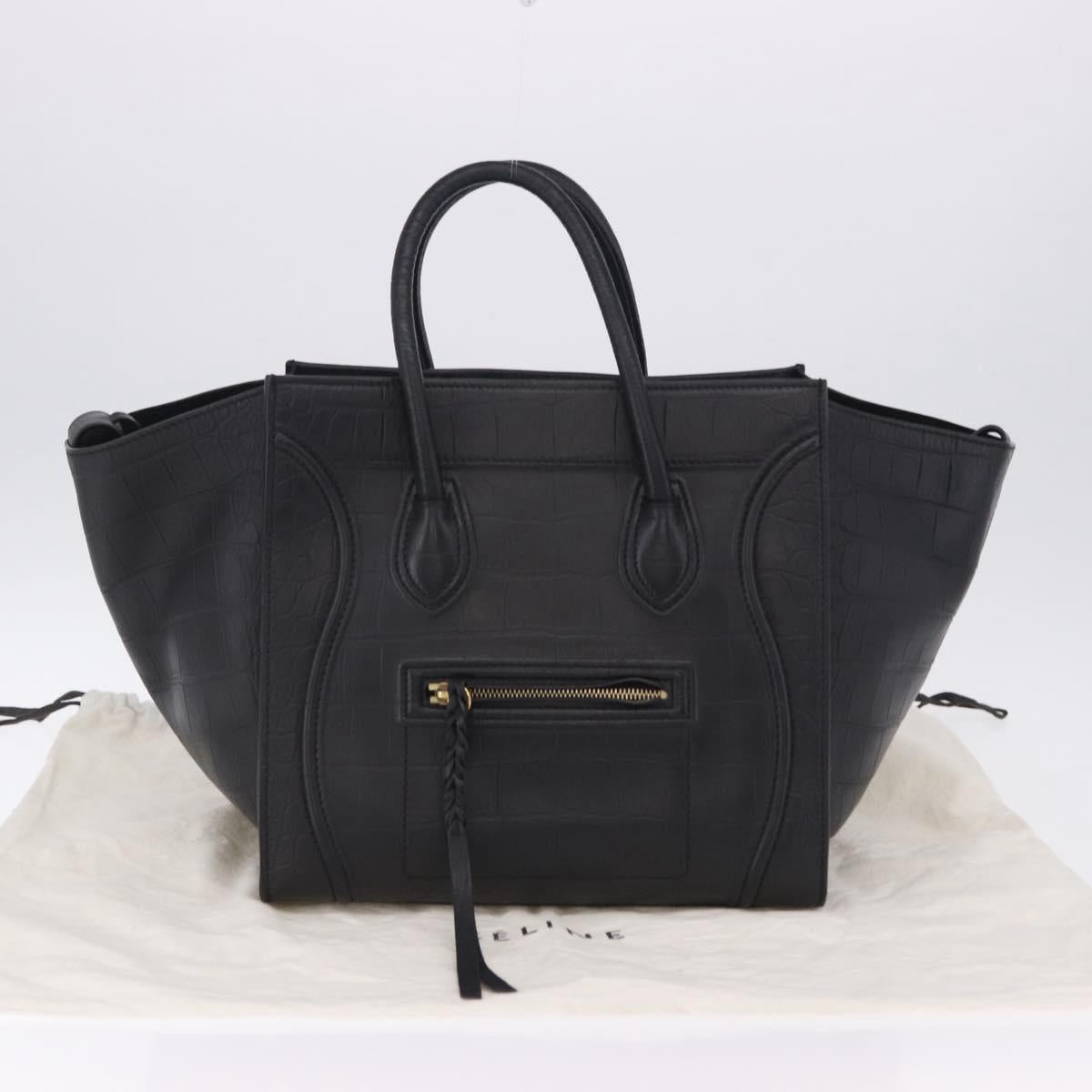 CELINE Luggage Phantom Shopper Hand Bag Leather Black Gold Tone Auth 201314V
