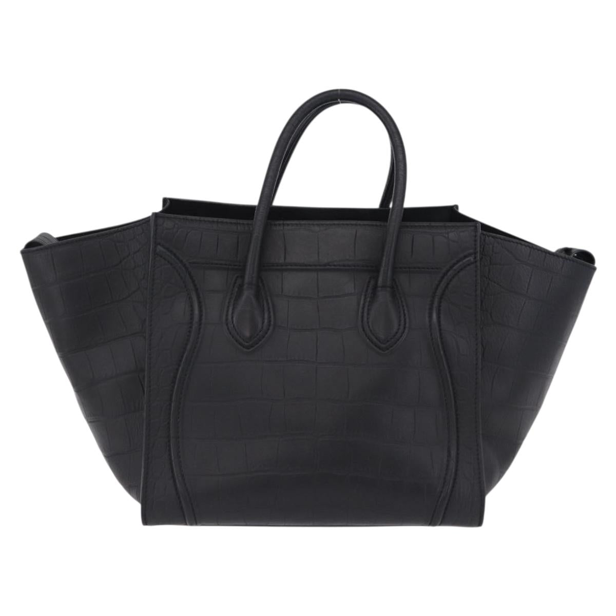 CELINE Luggage Phantom Shopper Hand Bag Leather Black Gold Tone Auth 201314V