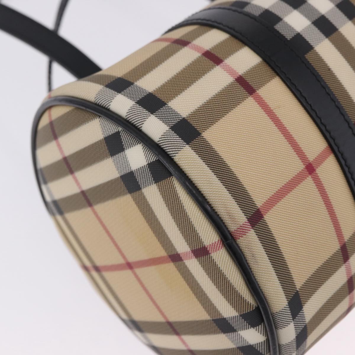 BURBERRY Nova Check Hand Bag PVC Leather Beige Silver Auth 201315V