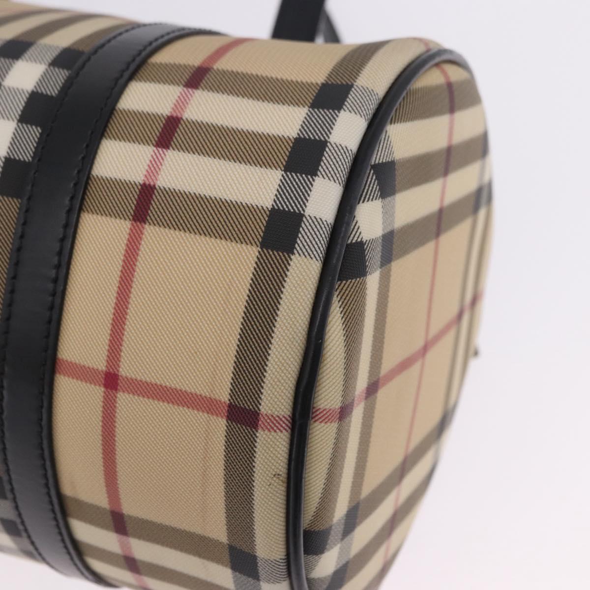 BURBERRY Nova Check Hand Bag PVC Leather Beige Silver Auth 201315V