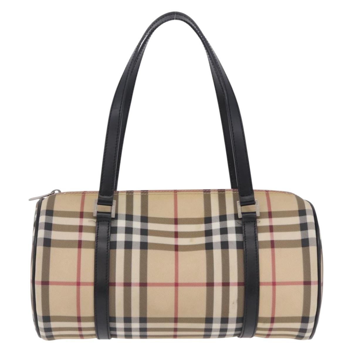 BURBERRY Nova Check Hand Bag PVC Leather Beige Silver Auth 201315V