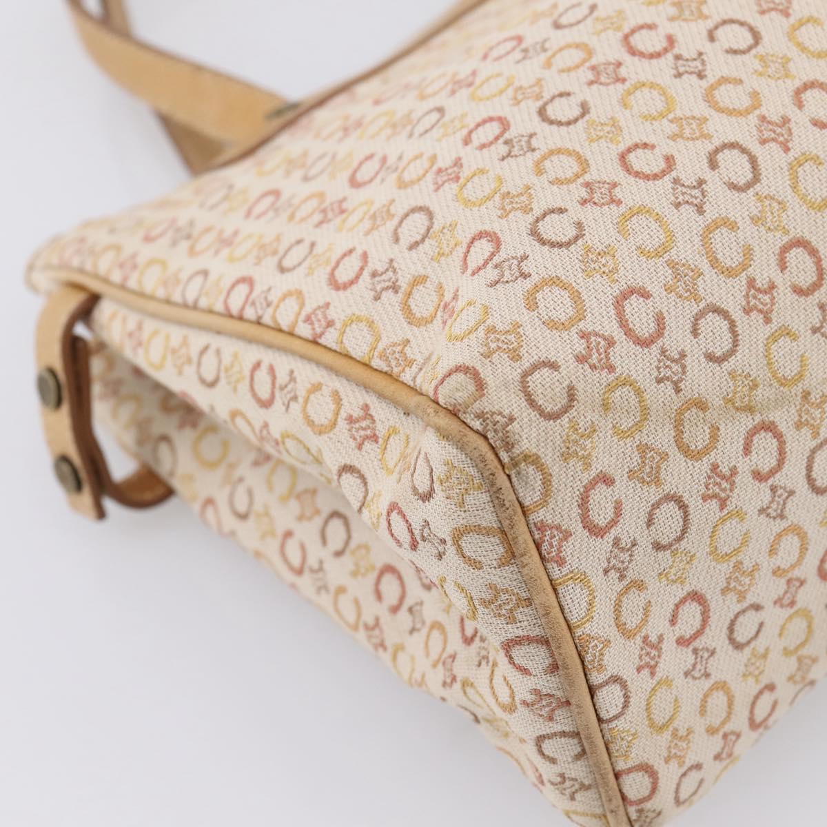 CELINE C Macadam Hand Bag Canvas Beige Gold Tone Auth 201317