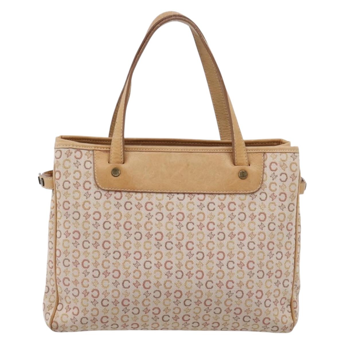 CELINE C Macadam Hand Bag Canvas Beige Gold Tone Auth 201317