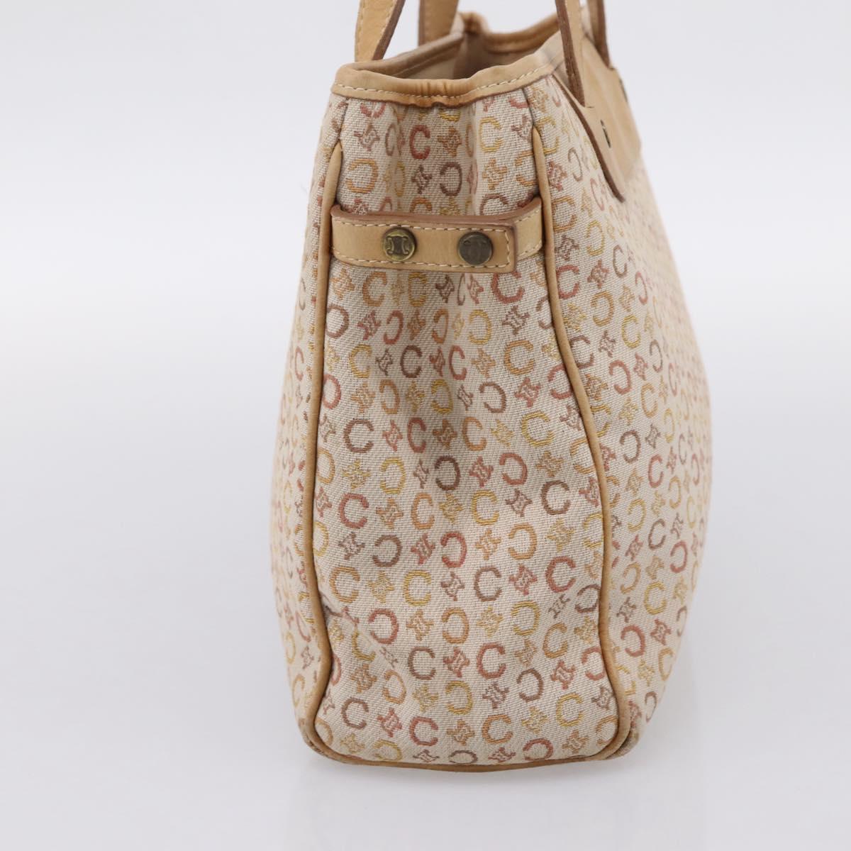 CELINE C Macadam Hand Bag Canvas Beige Gold Tone Auth 201317