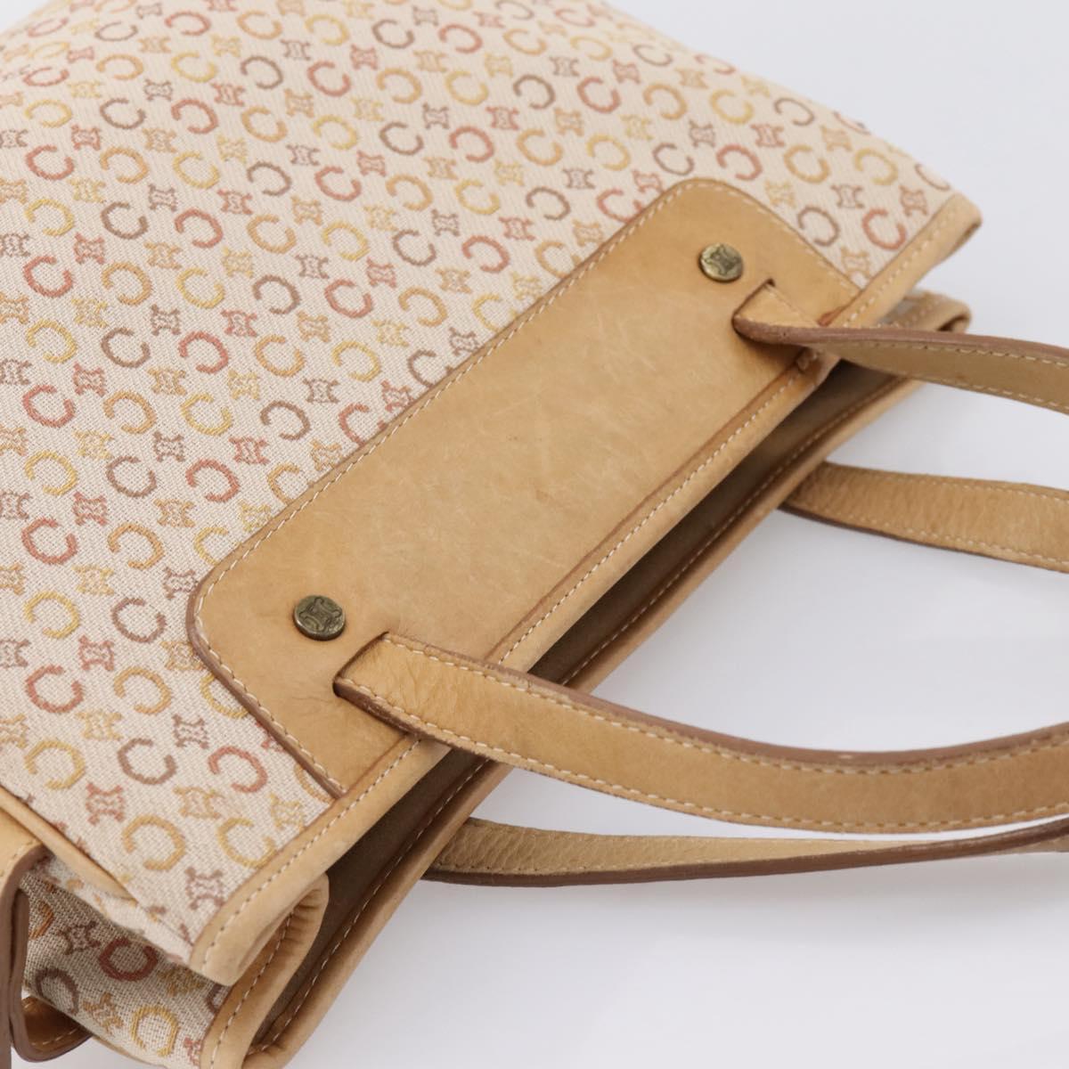 CELINE C Macadam Hand Bag Canvas Beige Gold Tone Auth 201317