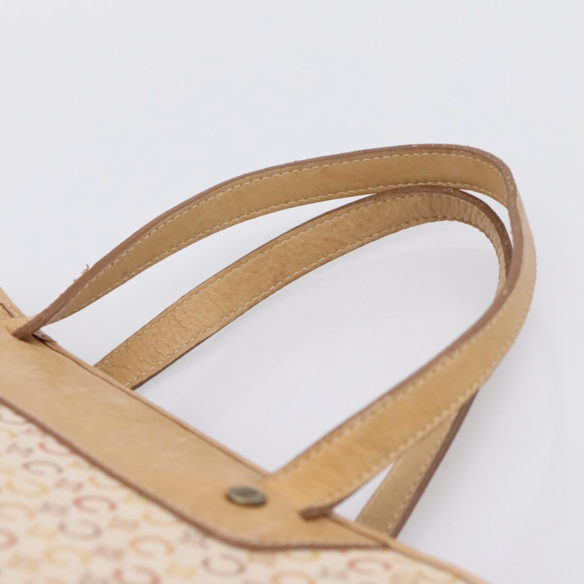 CELINE C Macadam Hand Bag Canvas Beige Gold Tone Auth 201317