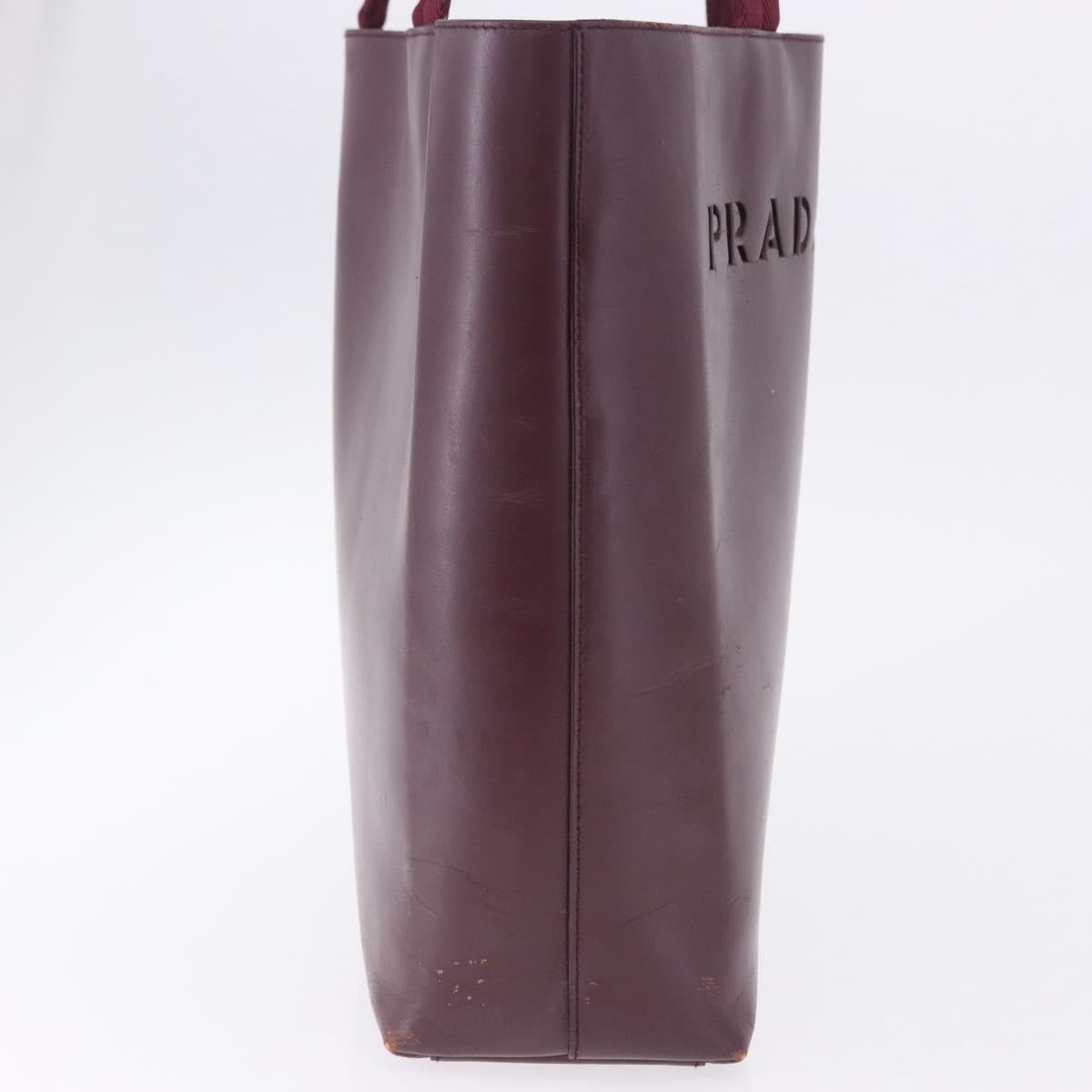 PRADA Tote Bag Leather Wine Red Auth 201318