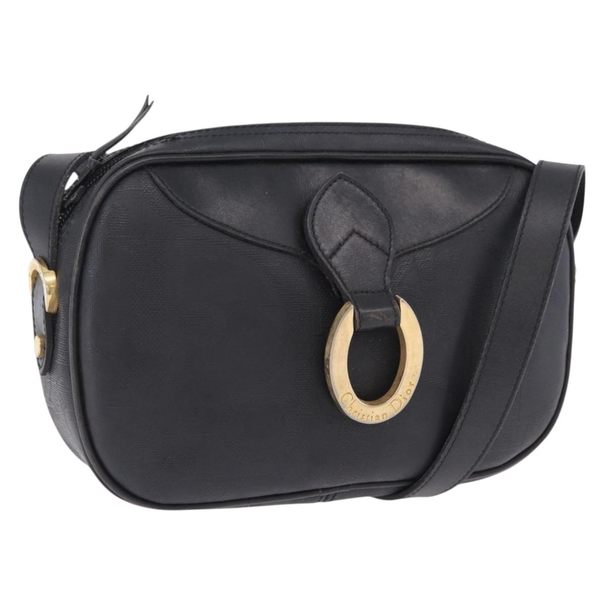 Christian Dior Trotter Shoulder Bag PVC Leather Black Gold Tone Auth 201320