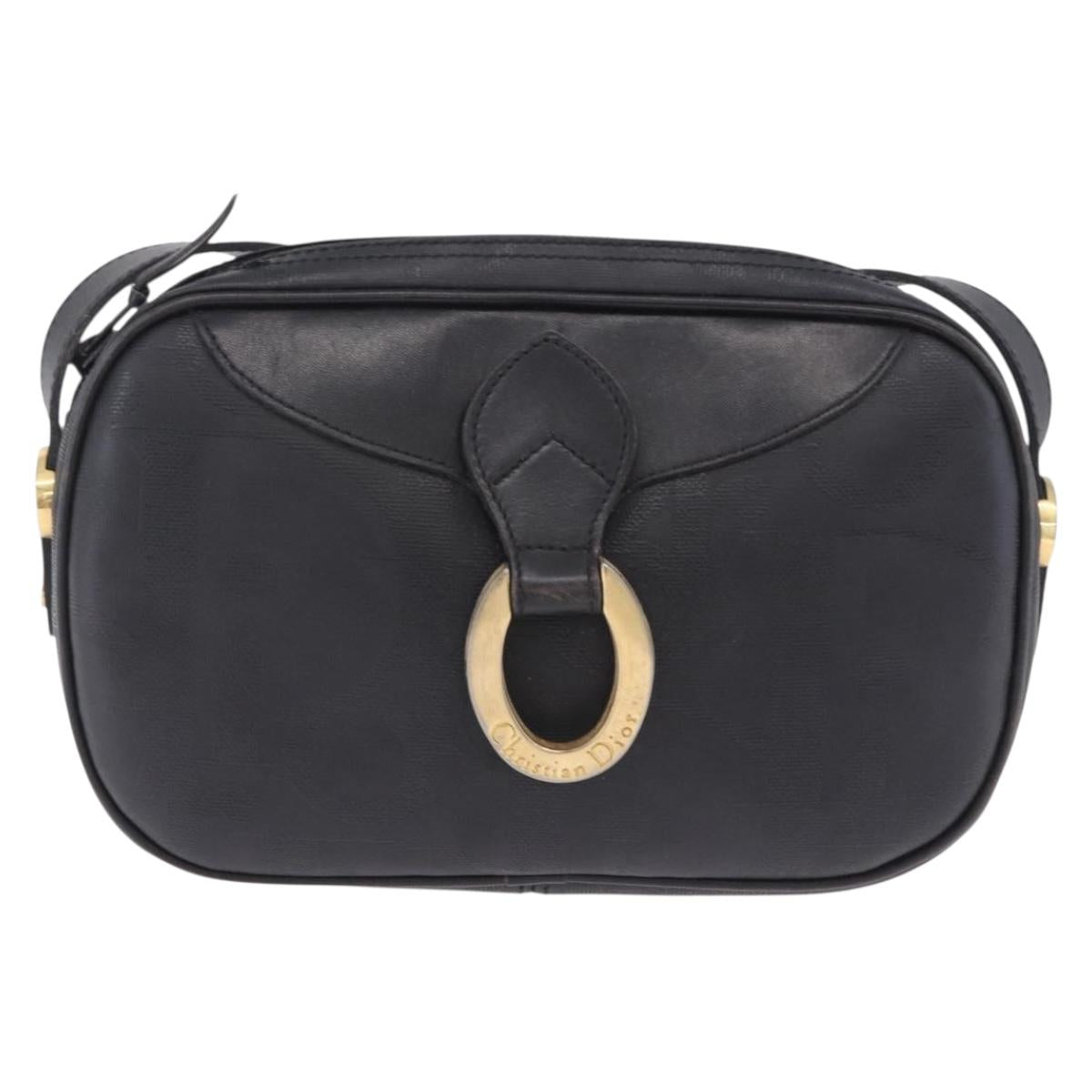 Christian Dior Trotter Shoulder Bag PVC Leather Black Gold Tone Auth 201320