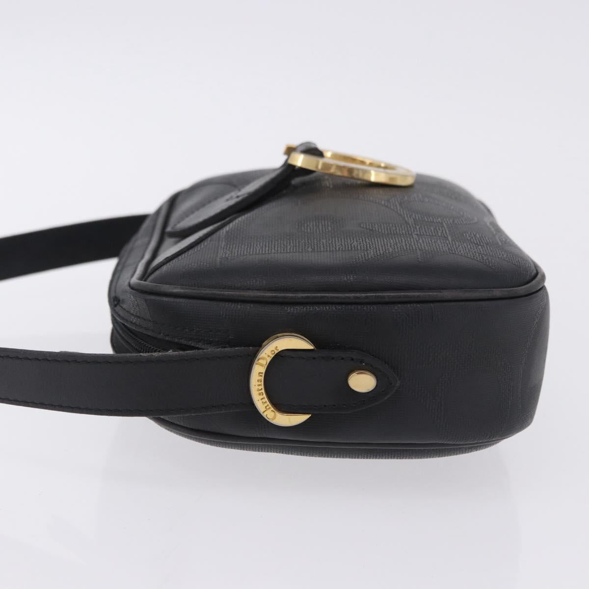Christian Dior Trotter Shoulder Bag PVC Leather Black Gold Tone Auth 201320