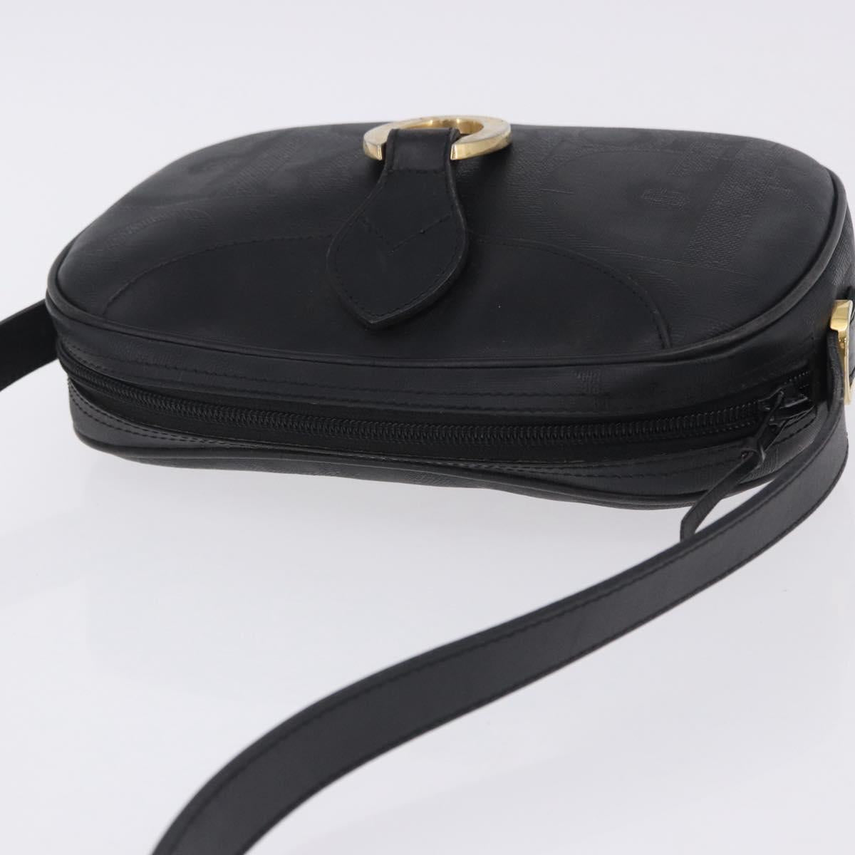 Christian Dior Trotter Shoulder Bag PVC Leather Black Gold Tone Auth 201320