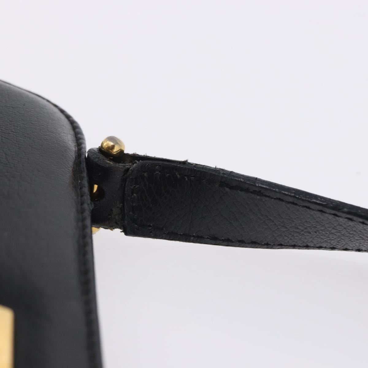 Salvatore Ferragamo Gancini Shoulder Bag Leather Black Gold Tone Auth 201321