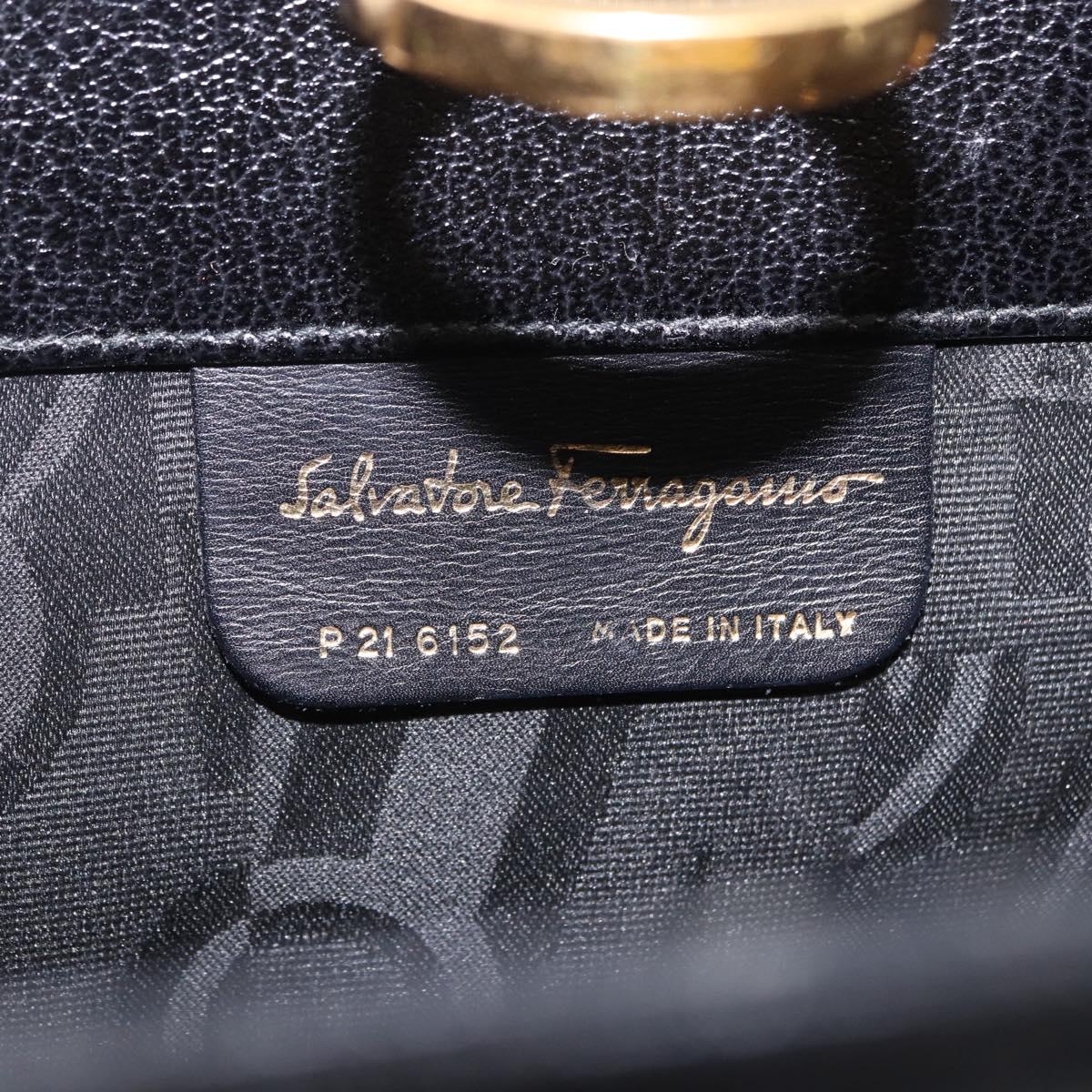 Salvatore Ferragamo Gancini Shoulder Bag Leather Black Gold Tone Auth 201321