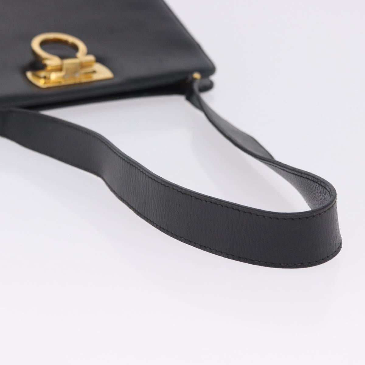 Salvatore Ferragamo Gancini Shoulder Bag Leather Black Gold Tone Auth 201321