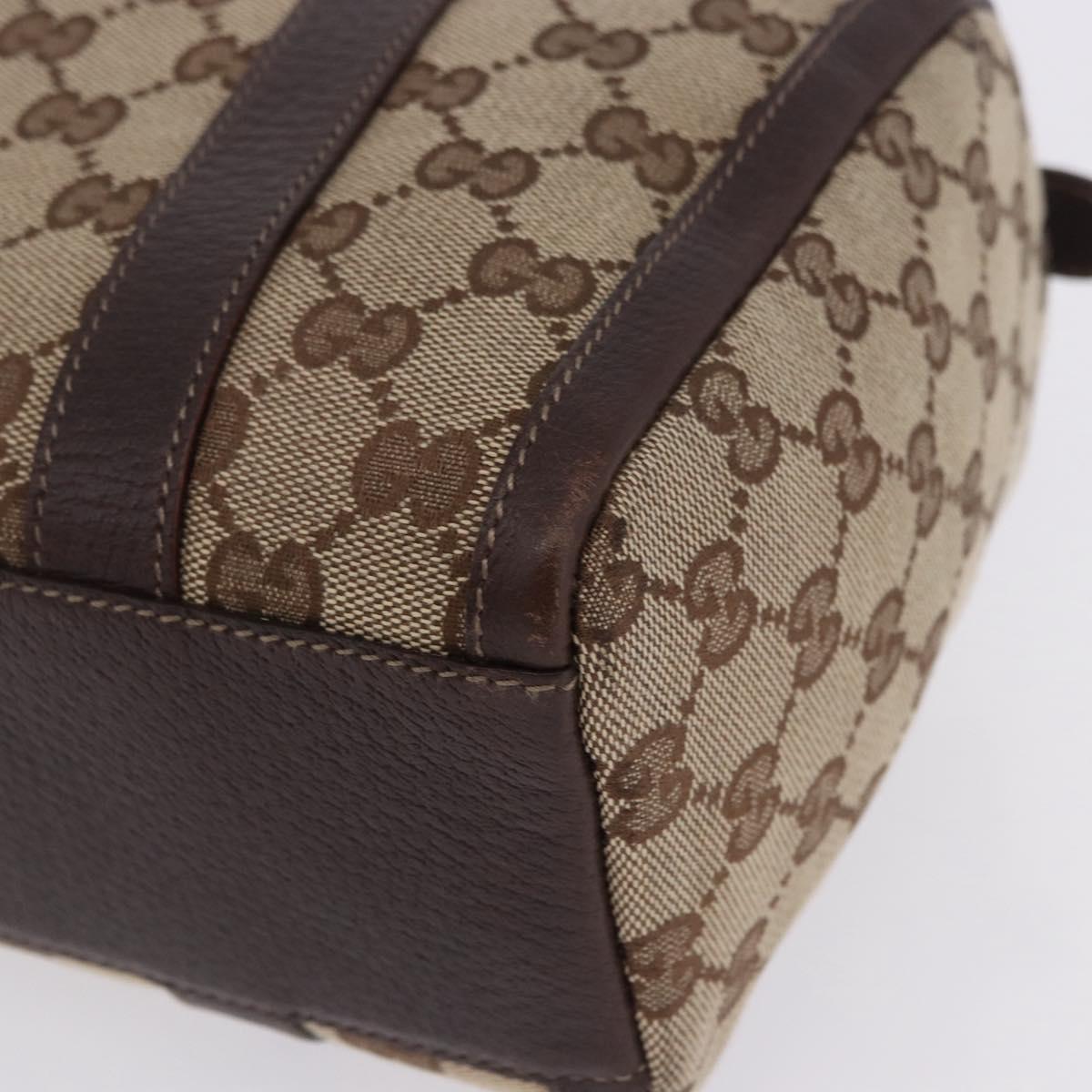 GUCCI GG Canvas Hand Bag Beige Gold Tone 130942 Auth 201326V