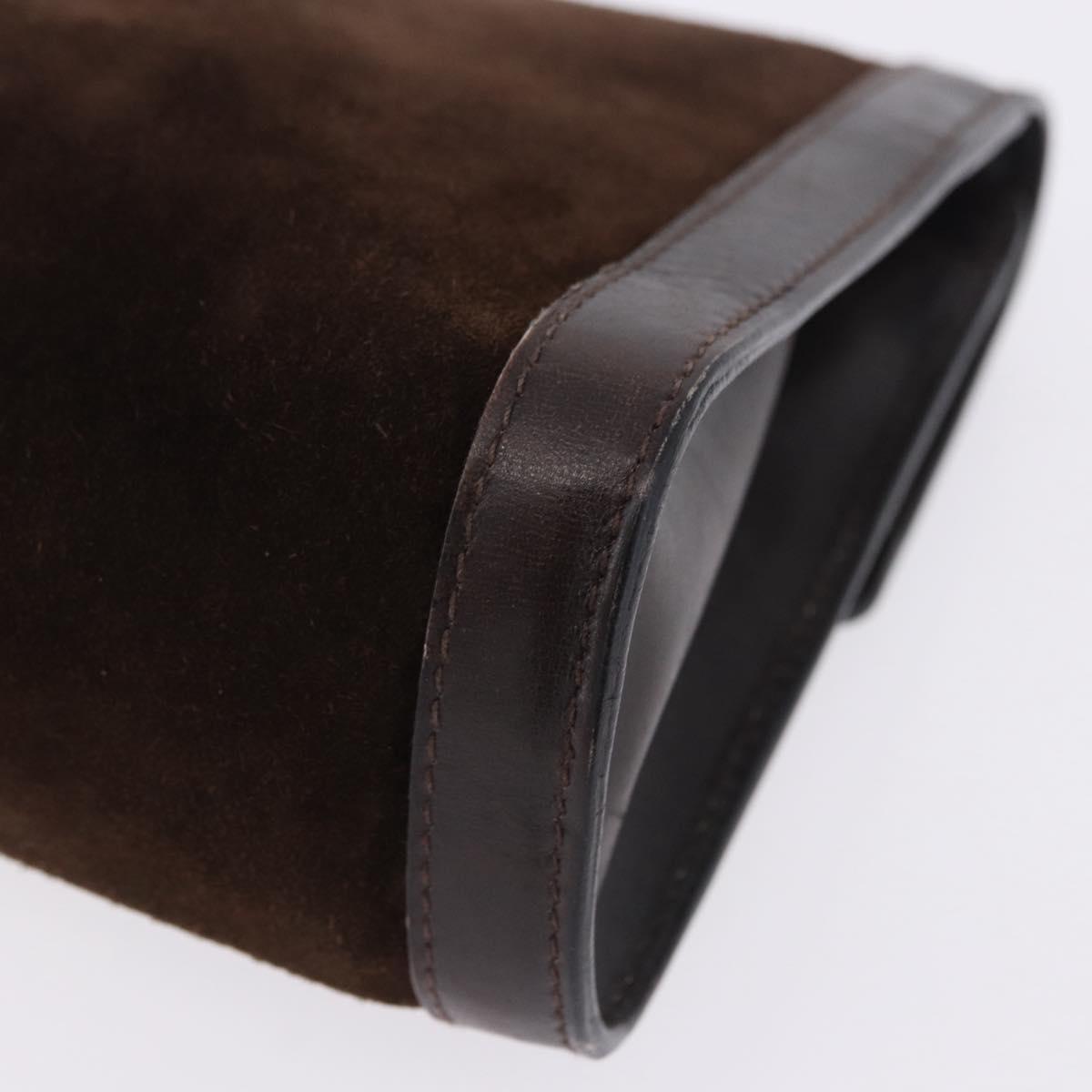 GUCCI Clutch Bag Suede Brown Gold Tone Auth 201327A
