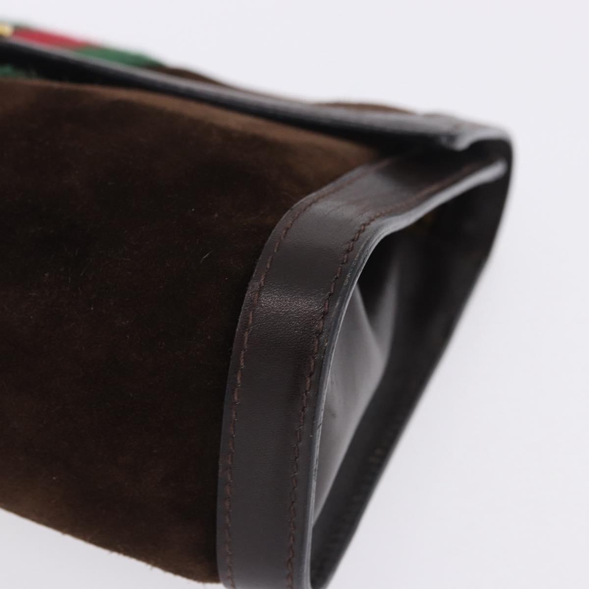 GUCCI Clutch Bag Suede Brown Gold Tone Auth 201327A