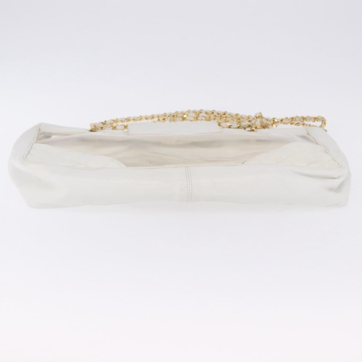 CHANEL Matelasse Chain Shoulder Bag Vinyl White Gold Tone CC Auth 201328