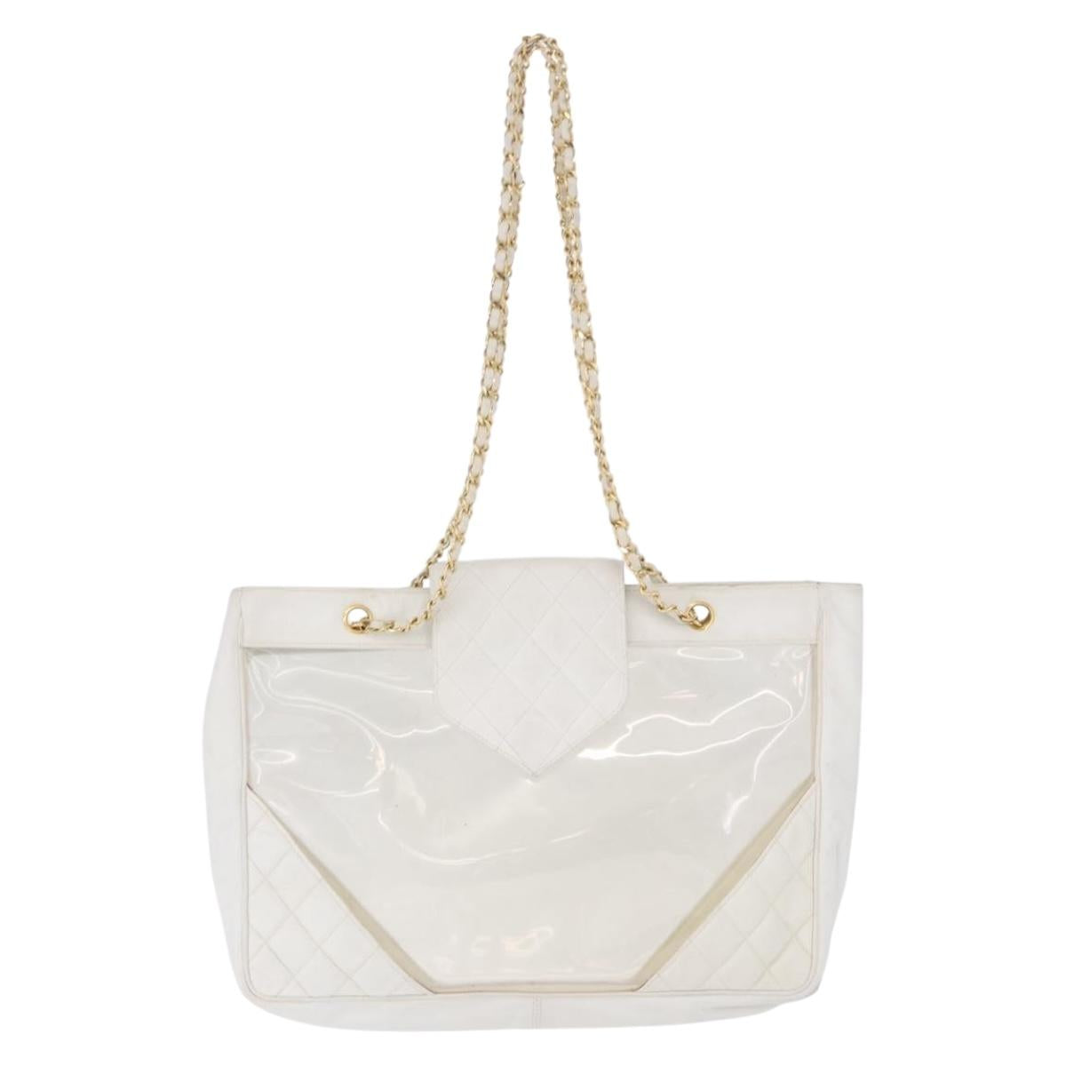 CHANEL Matelasse Chain Shoulder Bag Vinyl White Gold Tone CC Auth 201328