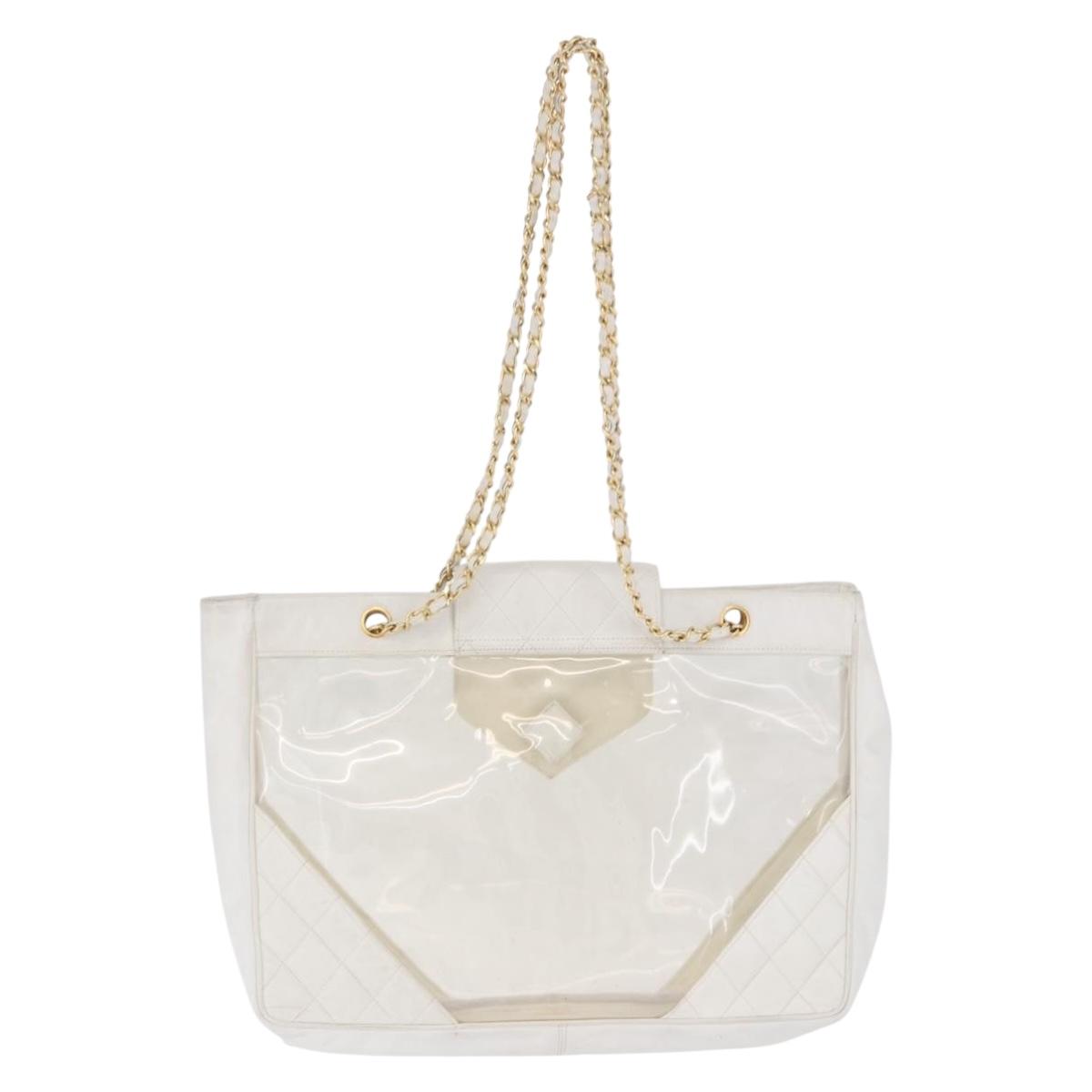 CHANEL Matelasse Chain Shoulder Bag Vinyl White Gold Tone CC Auth 201328