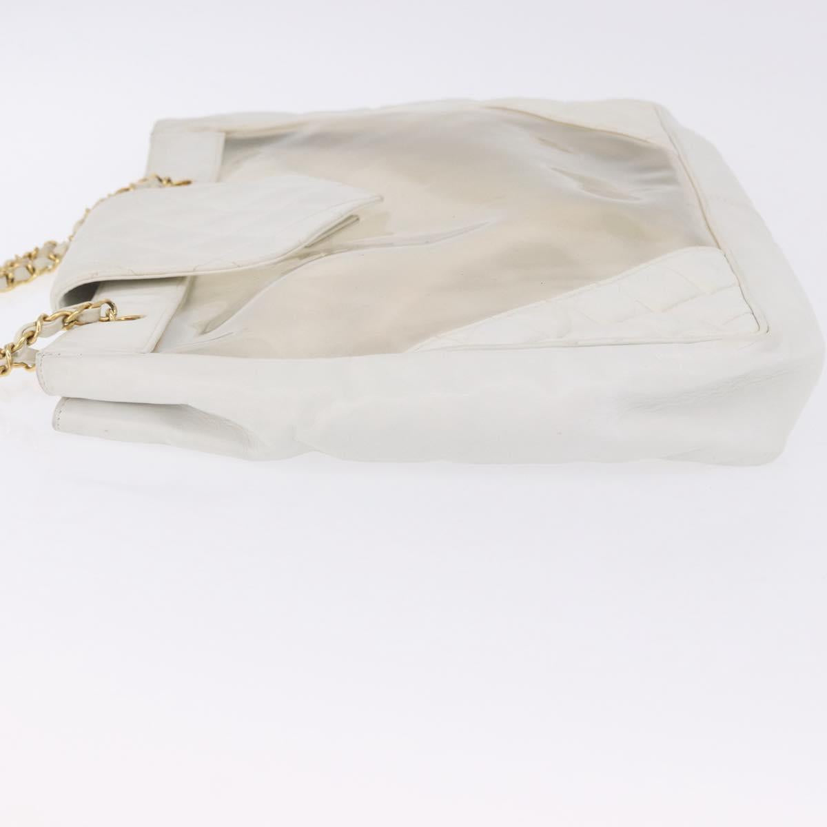 CHANEL Matelasse Chain Shoulder Bag Vinyl White Gold Tone CC Auth 201328
