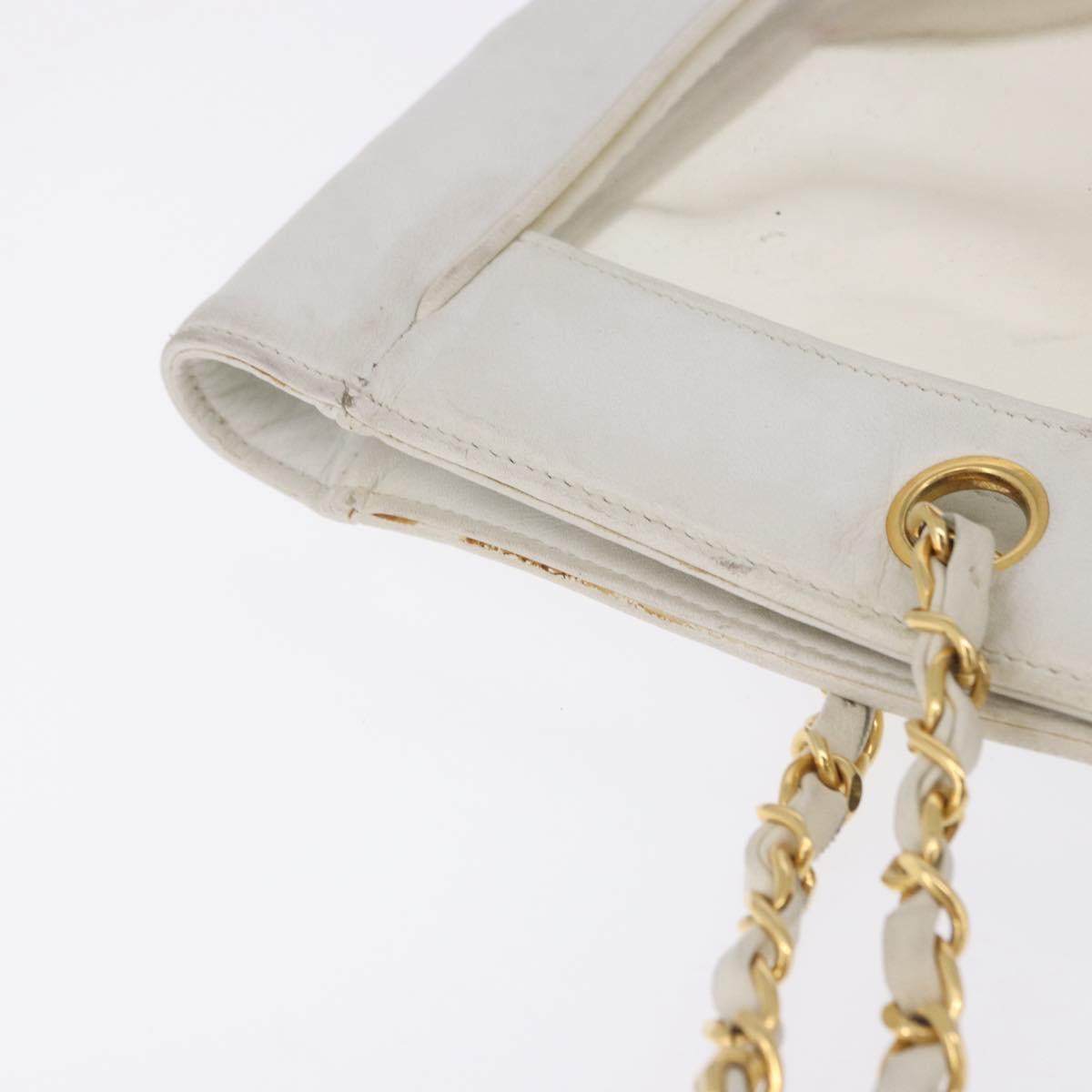CHANEL Matelasse Chain Shoulder Bag Vinyl White Gold Tone CC Auth 201328