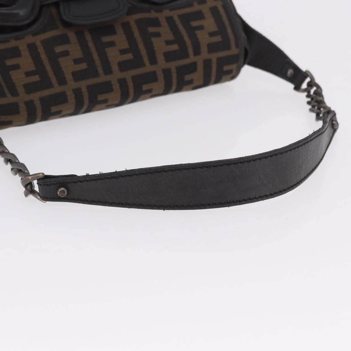 FENDI Zucca Canvas Chain Shoulder Bag Black Brown Auth 201338V