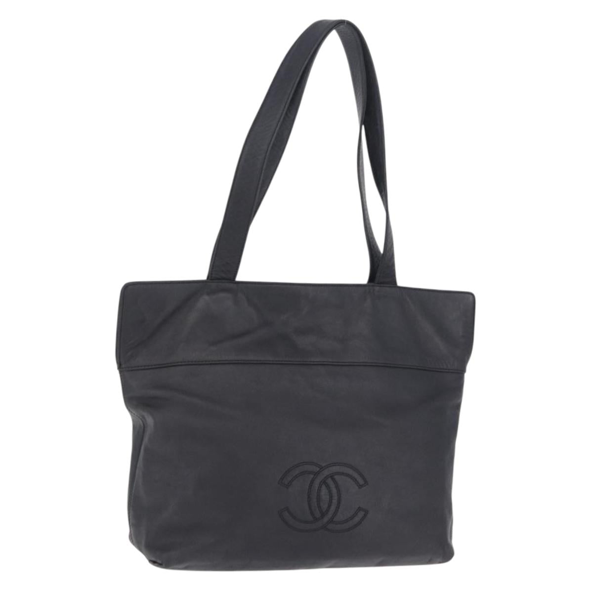 CHANEL Tote Bag Lamb Skin Black CC Auth 201339A