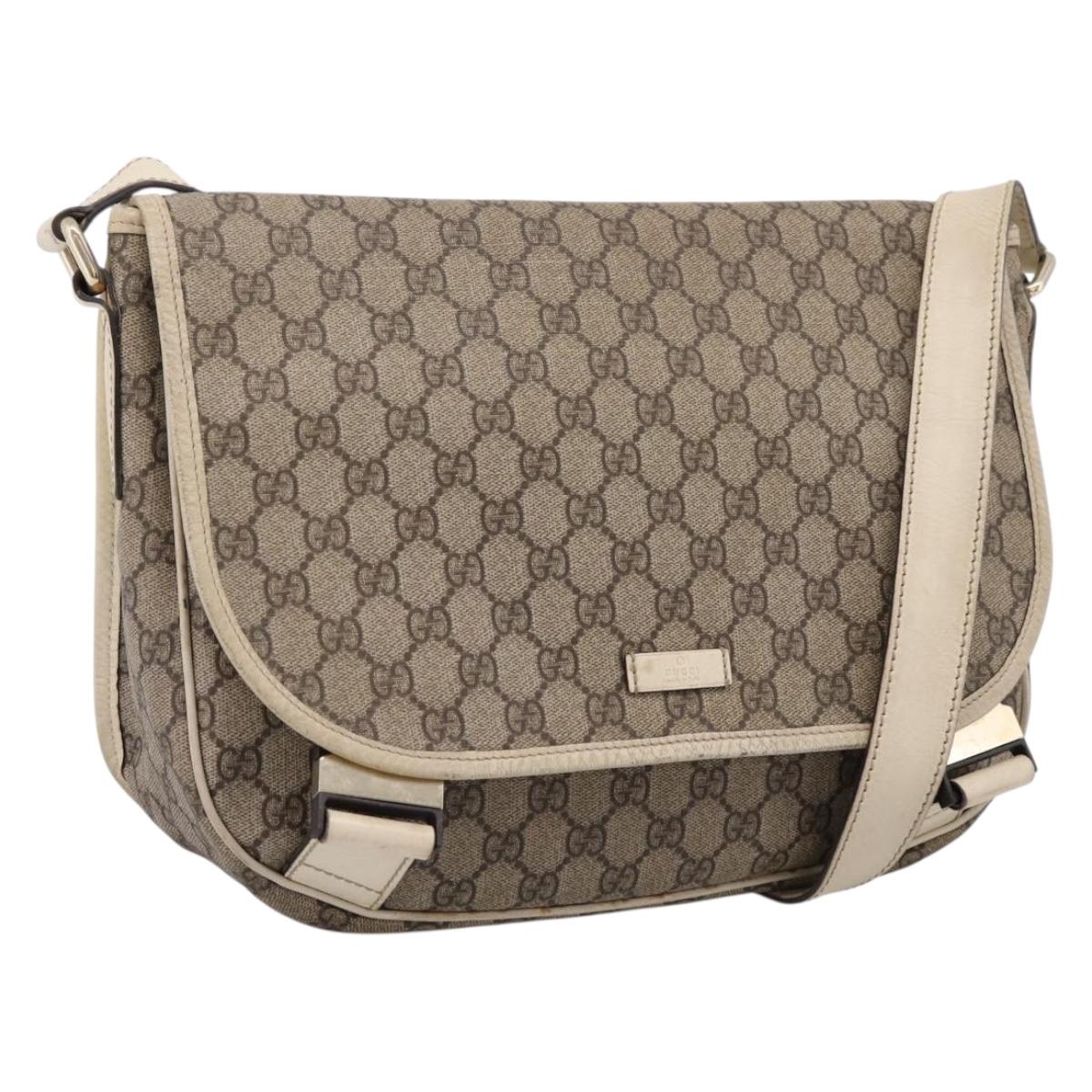 GUCCI GG Supreme Shoulder Bag PVC Beige Silver 201732 Auth 201340