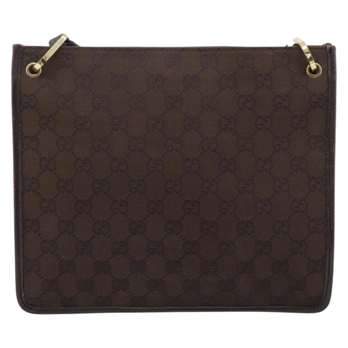 GUCCI GG Canvas Shoulder Bag Brown Gold 91762 Auth 201343